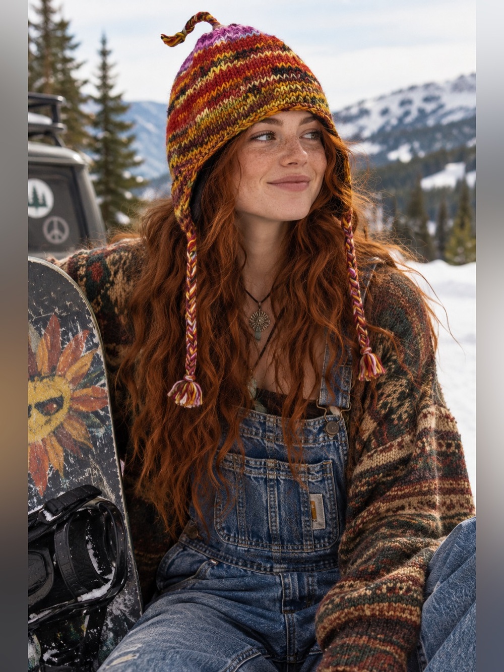 100% Wool Colorful Fully Fleece Lined Hat Ear Flaps Made In Nepal Boho Skiing